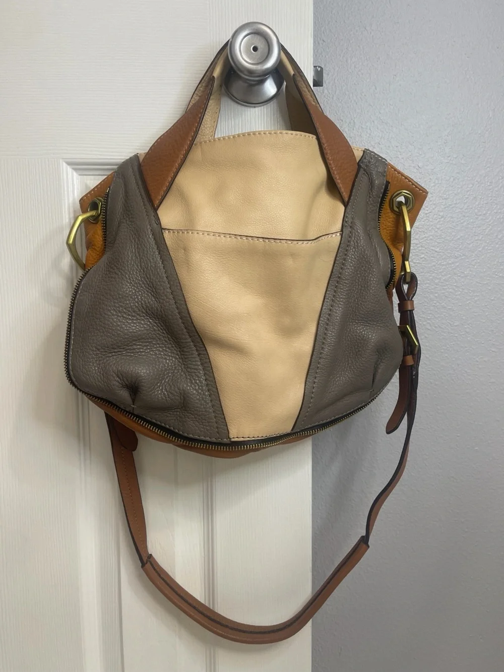 OrYANY Lian Slouchy Color Block Pebble Leather Hobo Shoulder- Crossbody Satchel